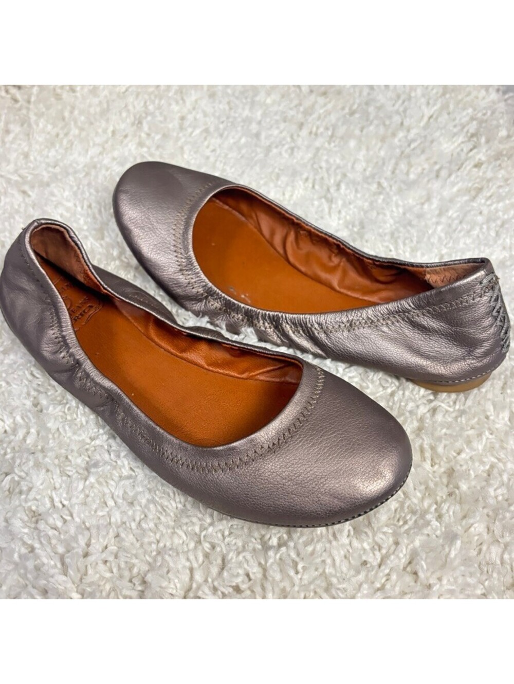 Lucky Brand Leather Ballet Flats Metallic Taupe Round Toe Slip On Size 7